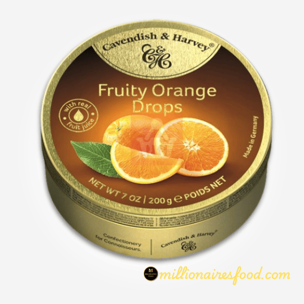 Cavendish & Harvey Fruity Orange Drops 200g 450 Cavendish & Harvey Fruity Orange Drops – 200g Tin - Image 1