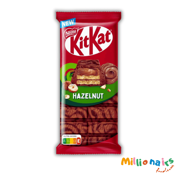 KitKat Hazelnut 99g Enjoy KitKat Hazelnut Chocolate Bar 99g – crispy wafer layers coated in smooth milk chocolate with rich hazelnut flavor. A perfect crunchy and nutty treat.