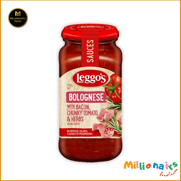Leggos Pasta Sauce Bolognese Bacon 500g Leggos Pasta Sauce Bolognese Bacon – 500g | Rich & Flavorful Italian Sauce - Image 1