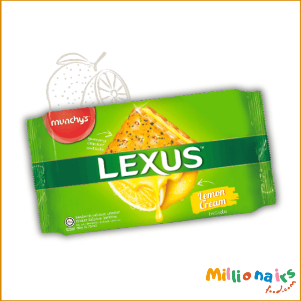 Munchy's LEXUS Lemon Cream Sandwich Biscuit- 190 gm (1) Munchy’s Lexus Lemon Cream Sandwich Biscuit – 190g | Zesty, Sweet & Crunchy Delight - Image 1