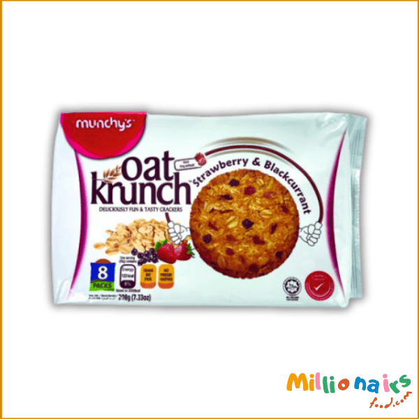 Munchy's Oat Krunch Strawberry & Blackcurrant (208gm) Munchy’s Oat Krunch Strawberry & Blackcurrant – 208g | High-Fiber Fruity Oat Biscuits - Image 1